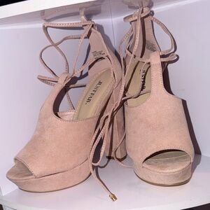 JustFab Blush Lace-Up Peep Toe Heels
